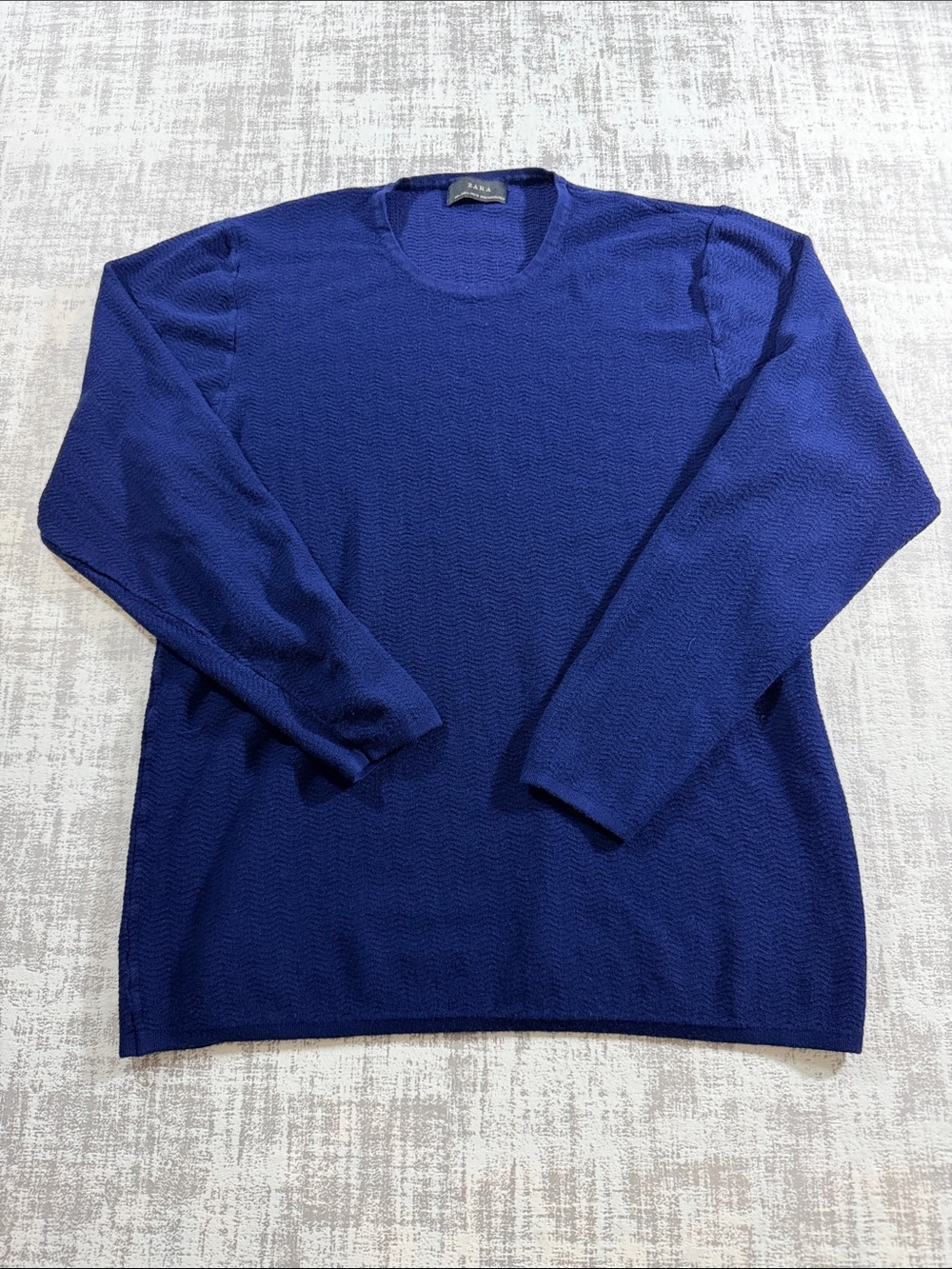 Zara Men Deep Blue Textured Crewneck Sweater sz L womens 23.5X17.5 PTP